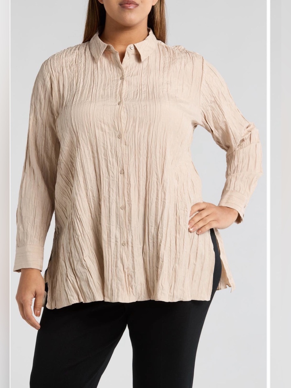 NWT Eileen Fisher Crinkle Silk Habutai Shirt 3X